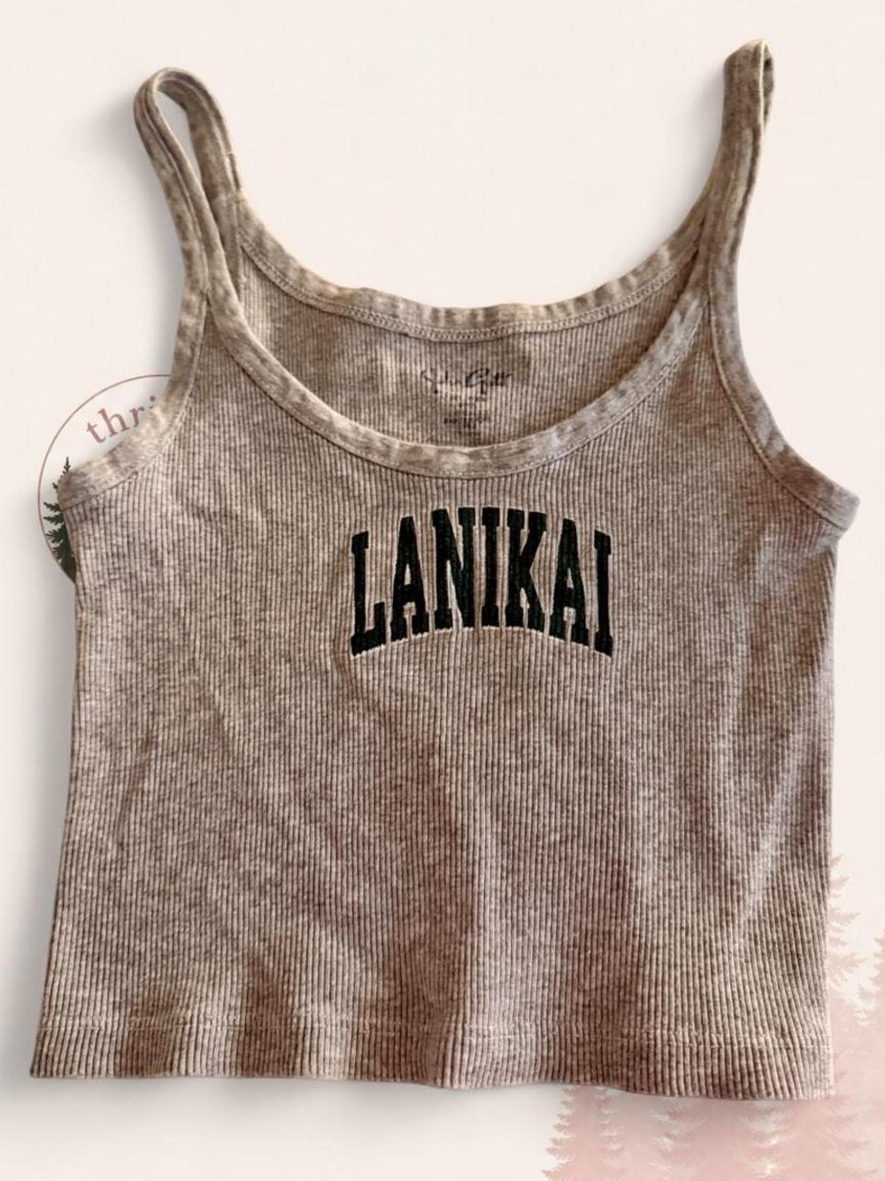 Brandy Melville John Galt “LANIKAI” Ribbed Tank Top One Size Gray